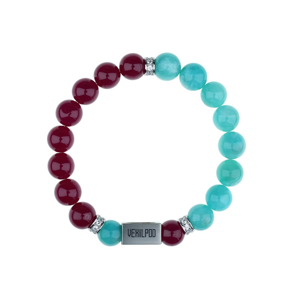 10mm natural red corundum & black bone crystal couple titanium steel bracelet - vexilpod