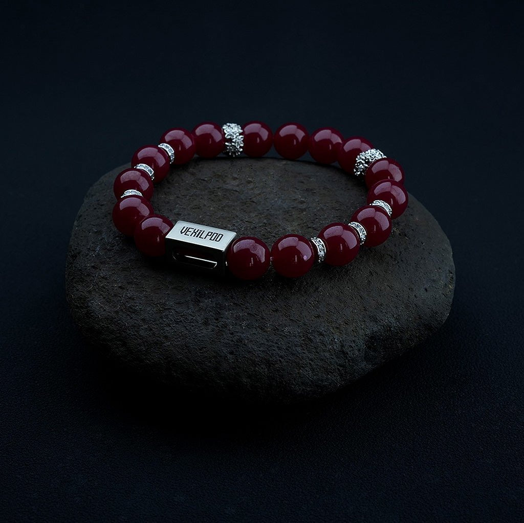 10mm natural red corundum gemstone Party titanium steel bracelet - vexilpod