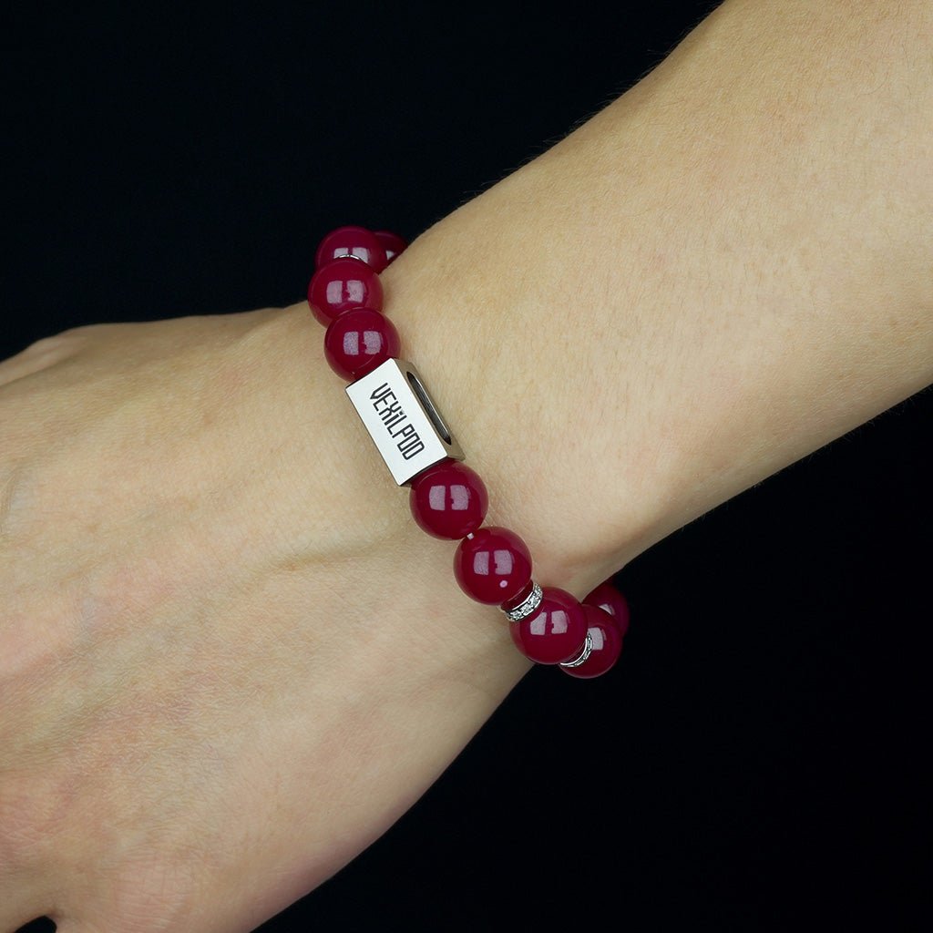 10mm natural red corundum gemstone Party titanium steel bracelet - vexilpod