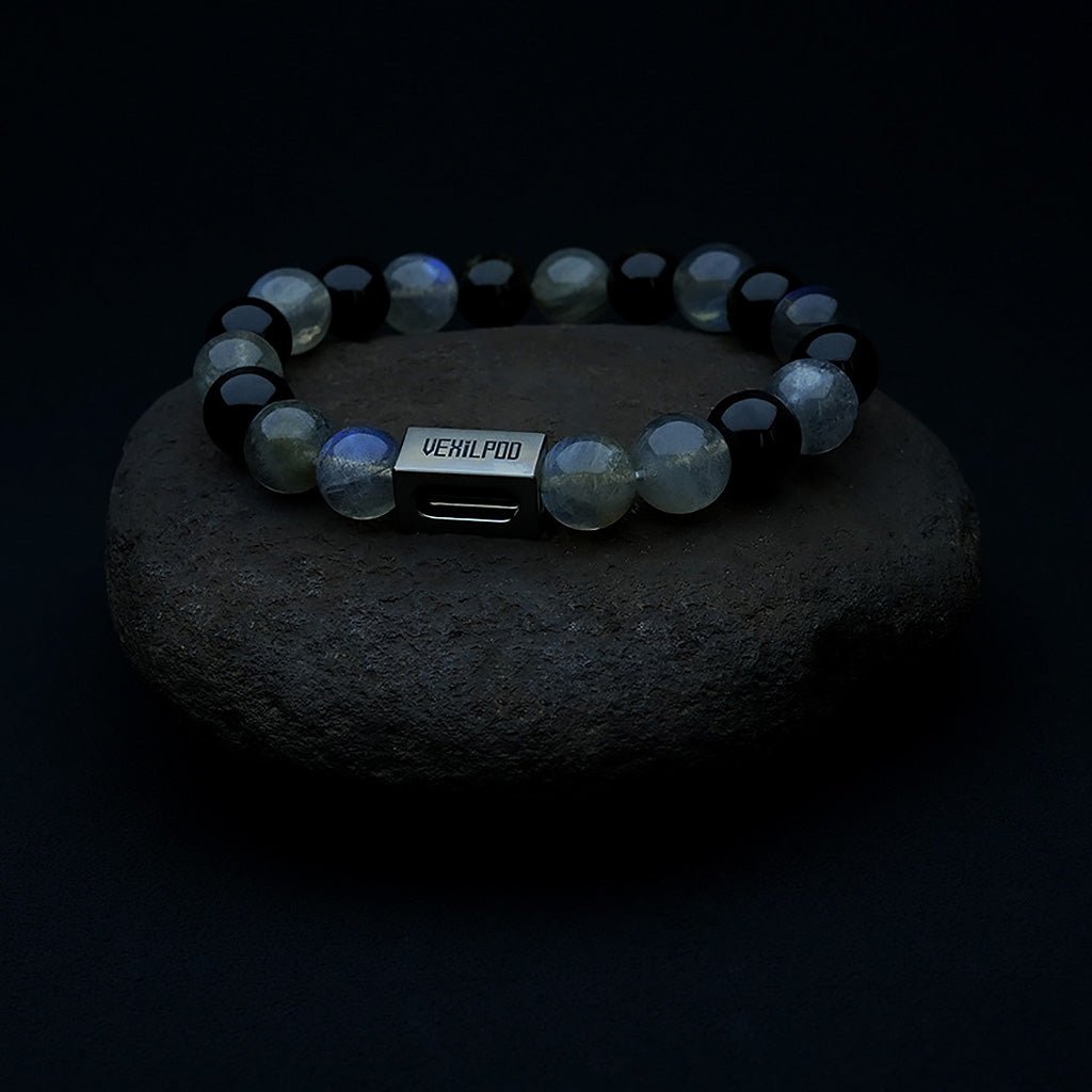 10mm natural rose red crystal & gray moonlight couple titanium steel bracelet - vexilpod