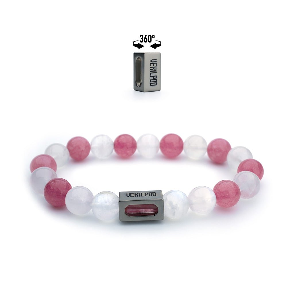10mm natural rose red crystal & gray moonlight couple titanium steel bracelet - vexilpod