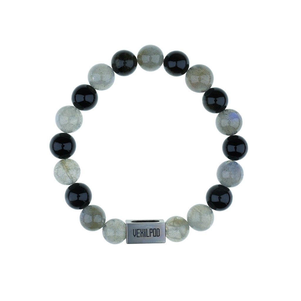 10mm natural rose red crystal & gray moonlight couple titanium steel bracelet - vexilpod