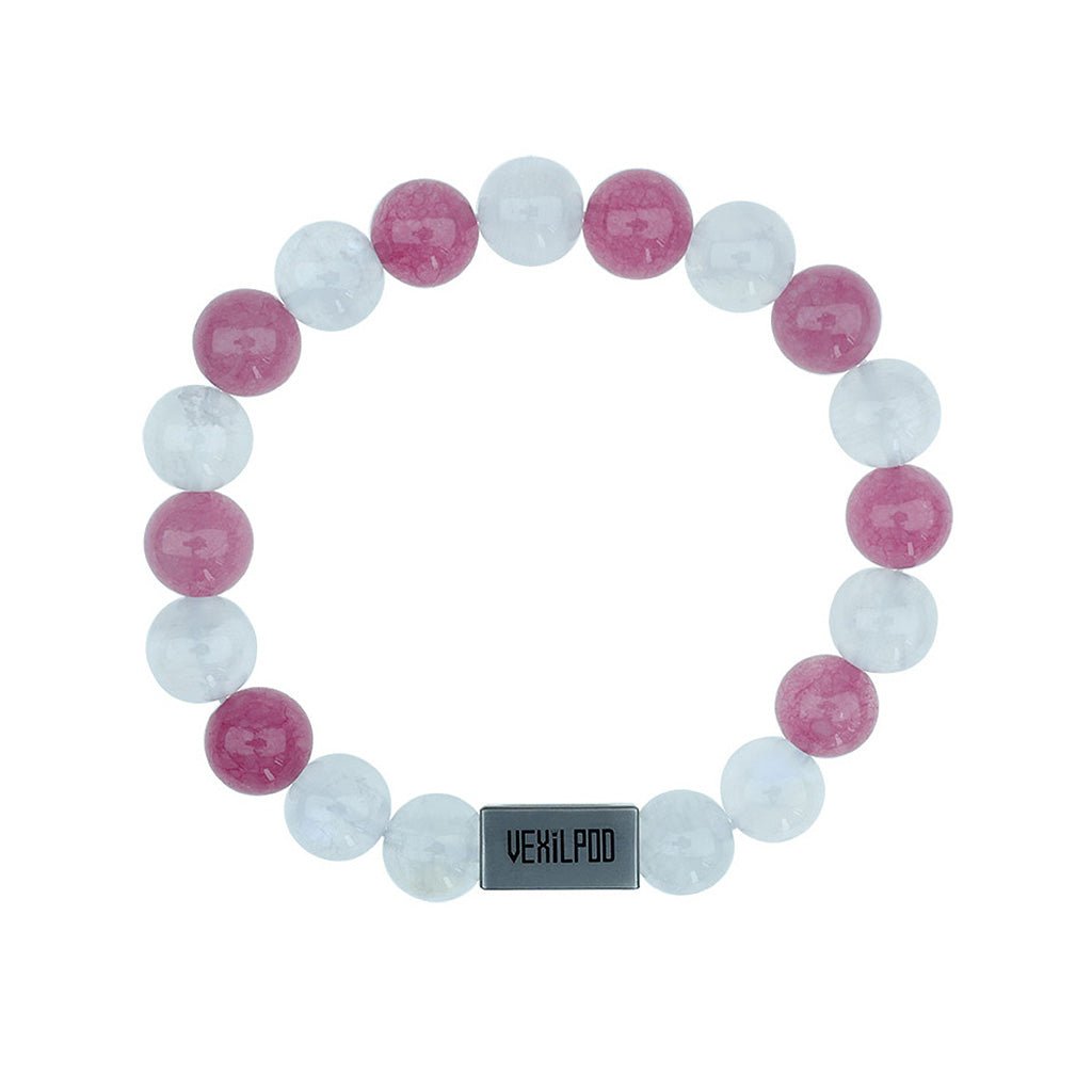 10mm natural rose red crystal & gray moonlight couple titanium steel bracelet - vexilpod