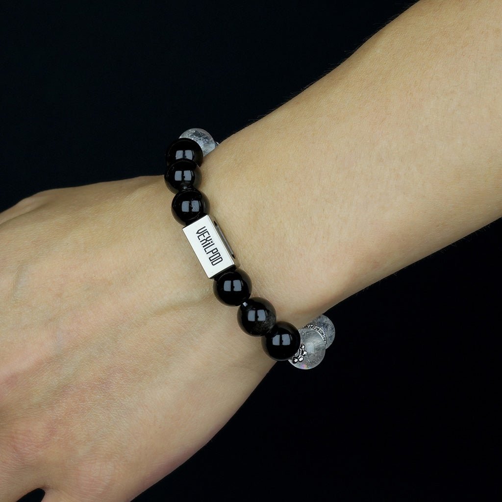 10mm natural silver obsidian tuesday titanium steel bracelet - vexilpod