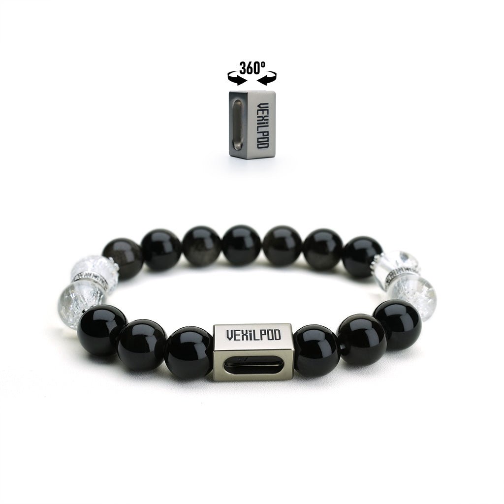 10mm natural silver obsidian tuesday titanium steel bracelet - vexilpod