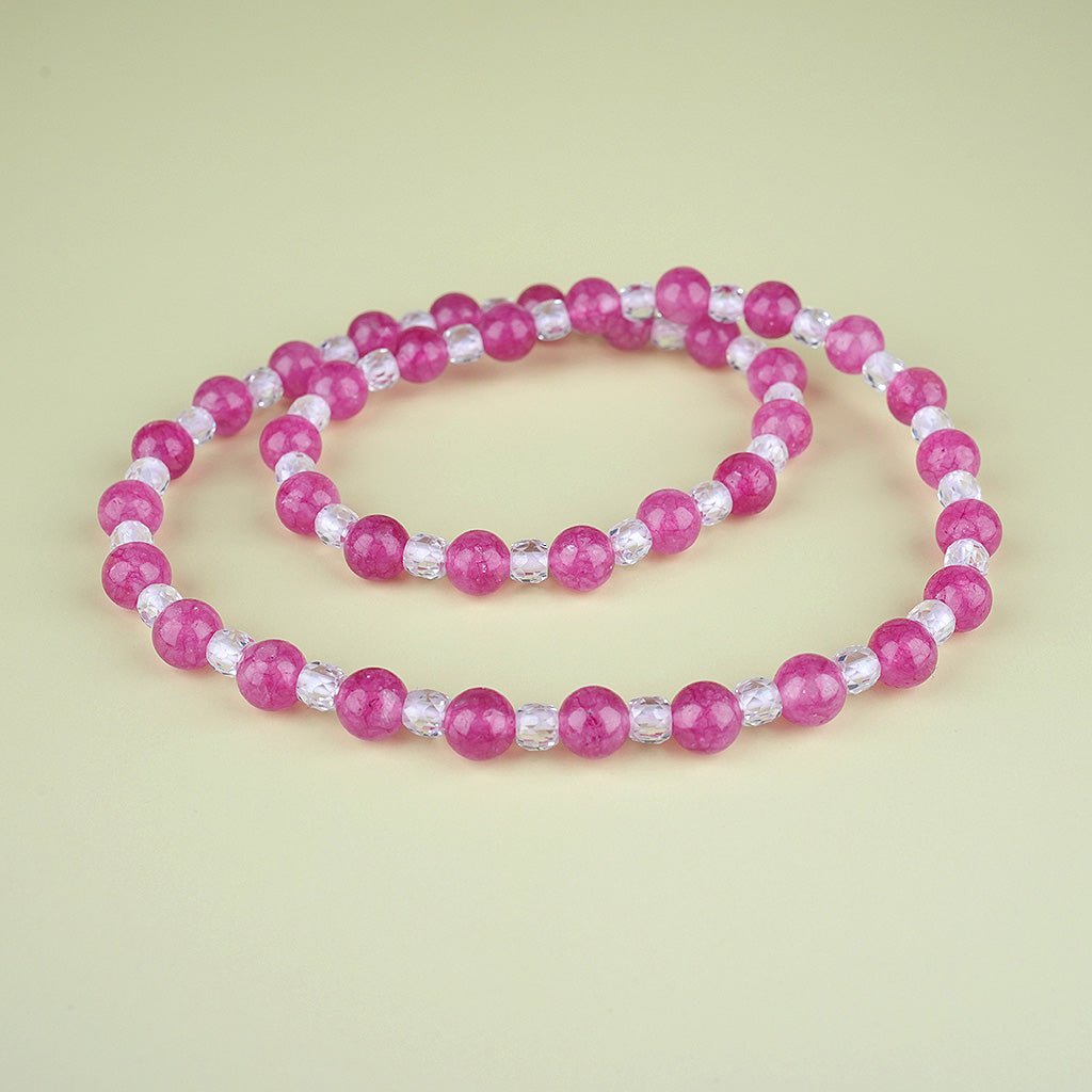 6mm natural magenta chalcedony parent - child set titanium steel bracelet - vexilpod