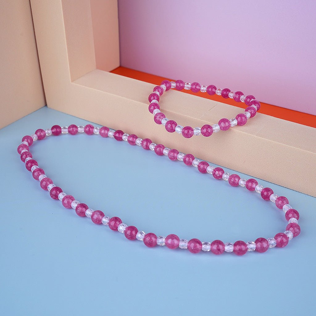 6mm natural magenta chalcedony parent - child set titanium steel bracelet - vexilpod