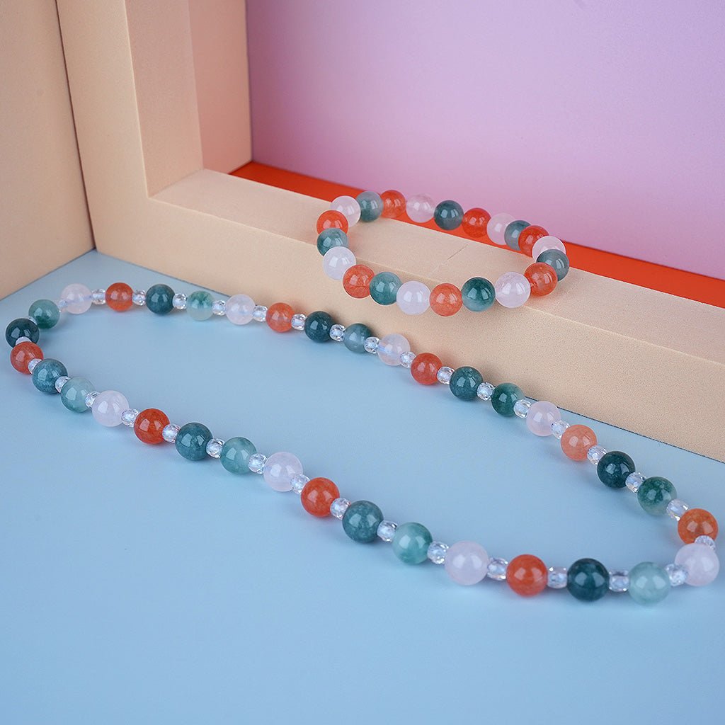 8mm natural chalcedony parent - child set titanium steel bracelet - vexilpod