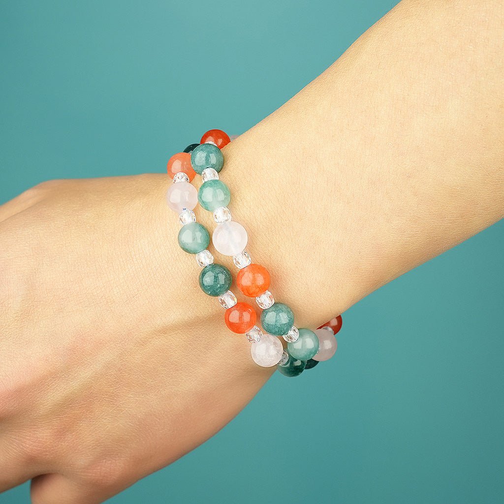 8mm natural chalcedony parent - child set titanium steel bracelet - vexilpod