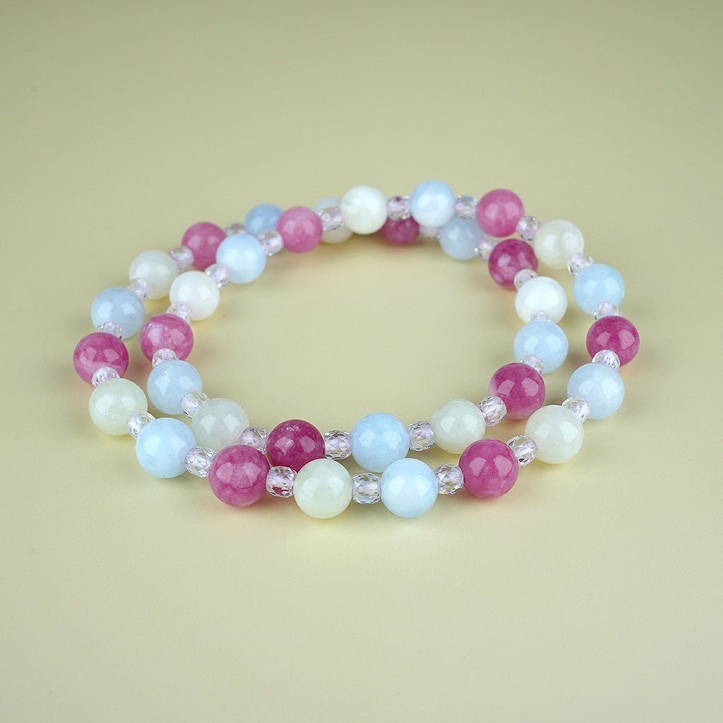 8mm natural colored chalcedony parent - child set titanium steel bracelet - vexilpod