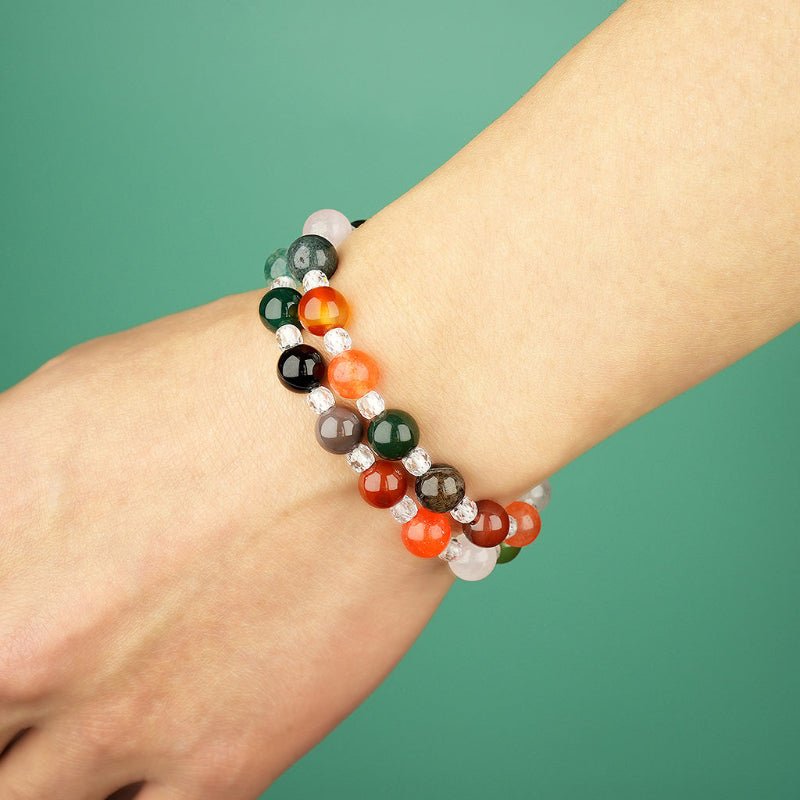 8mm natural colorful agate parent - child set titanium steel bracelet - vexilpod