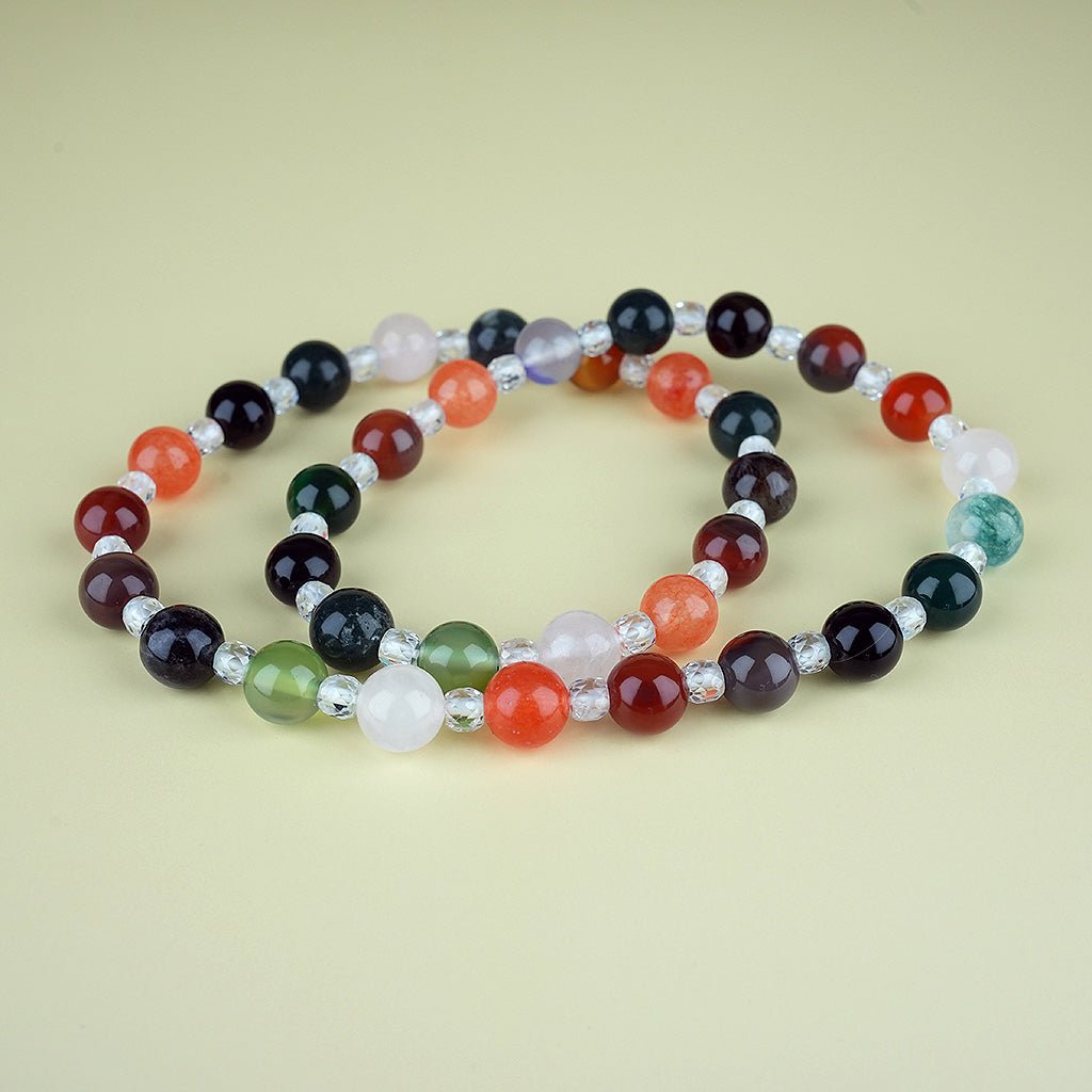 8mm natural colorful agate parent - child set titanium steel bracelet - vexilpod
