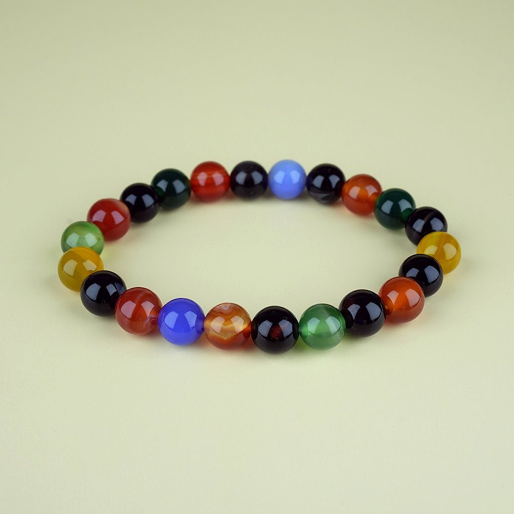 8mm natural colorful agate parent - child set titanium steel bracelet - vexilpod