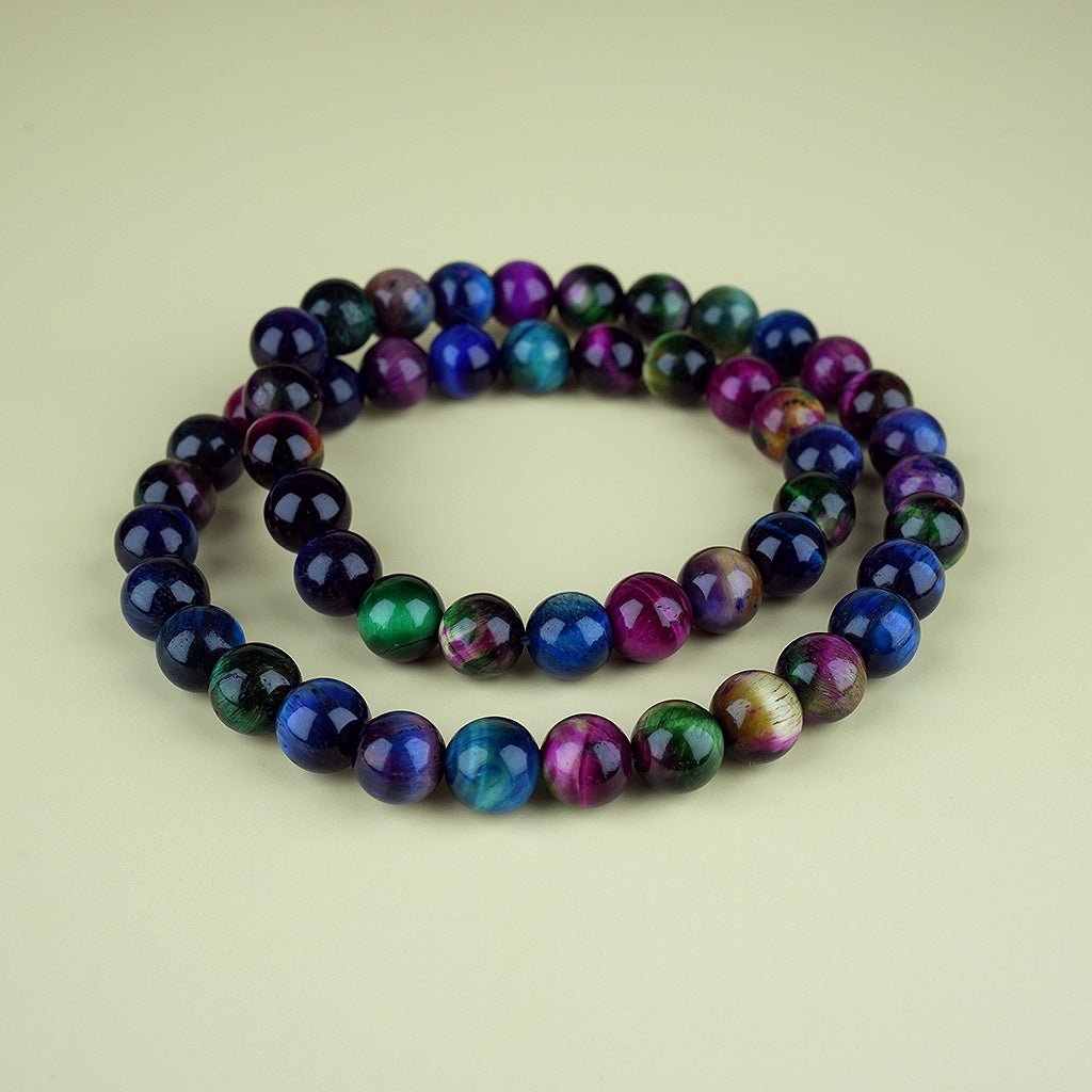 8mm natural colorful tiger eye stone parent - child set titanium steel bracelet - vexilpod