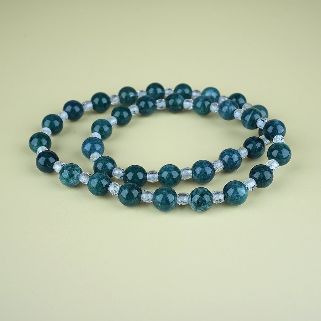 8mm natural green chalcedony parent - child set titanium steel bracelet - vexilpod