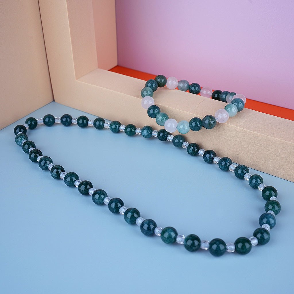8mm natural green chalcedony parent - child set titanium steel bracelet - vexilpod