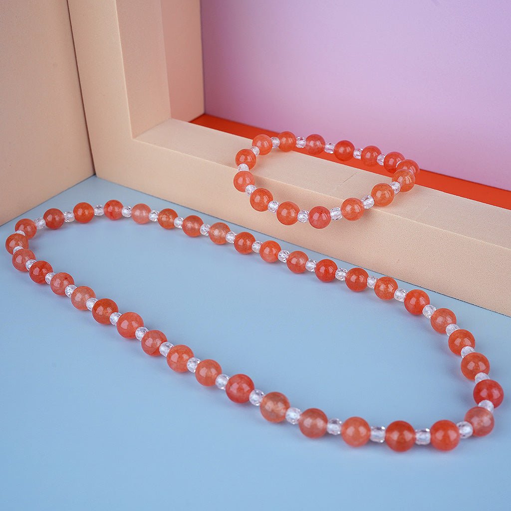 8mm natural orange chalcedony parent - child set titanium steel bracelet - vexilpod