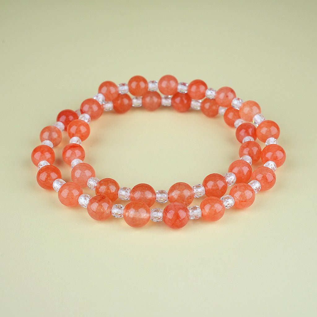 8mm natural orange chalcedony parent - child set titanium steel bracelet - vexilpod