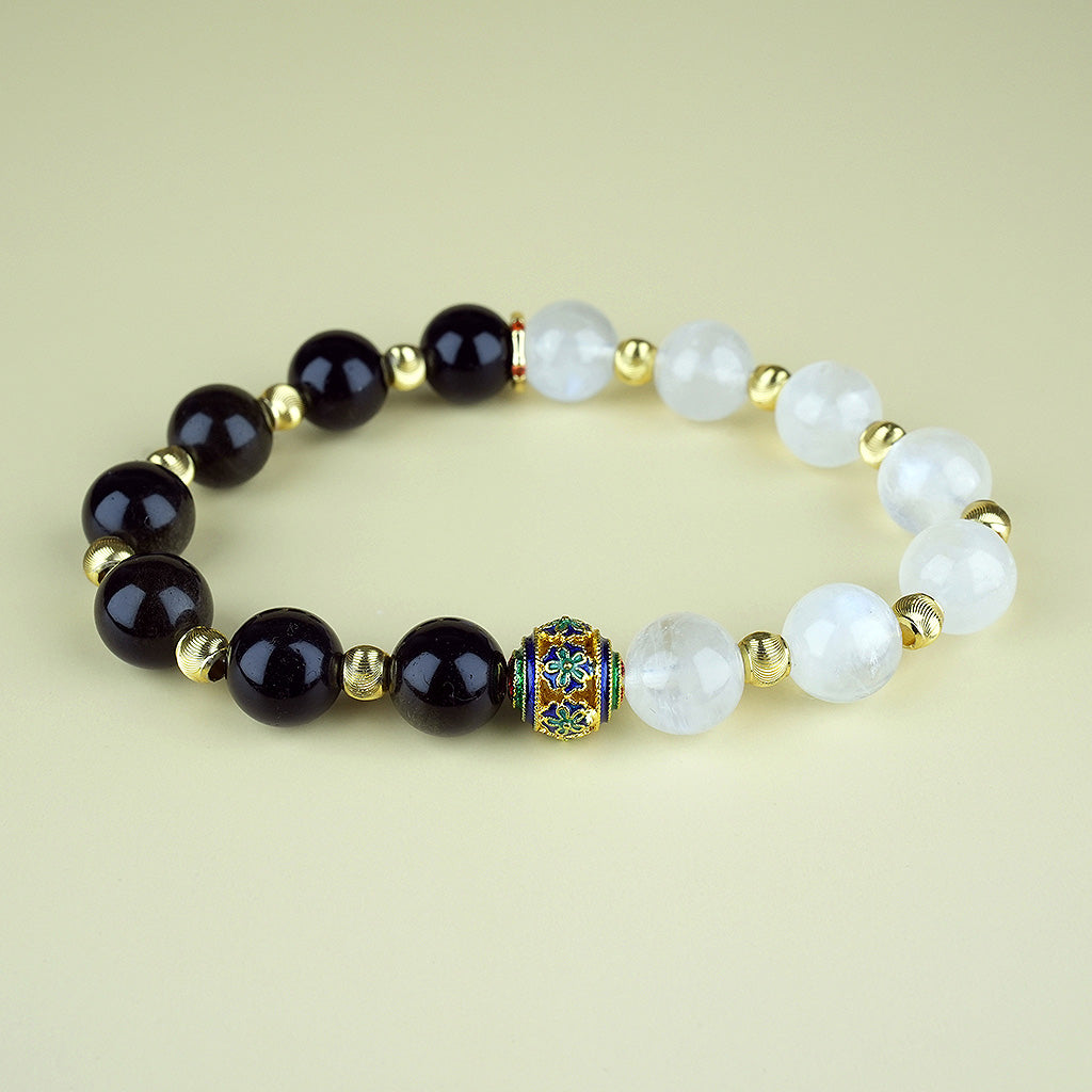 10mm natural blue moonlight crystal hip-hop titanium steel bracelet