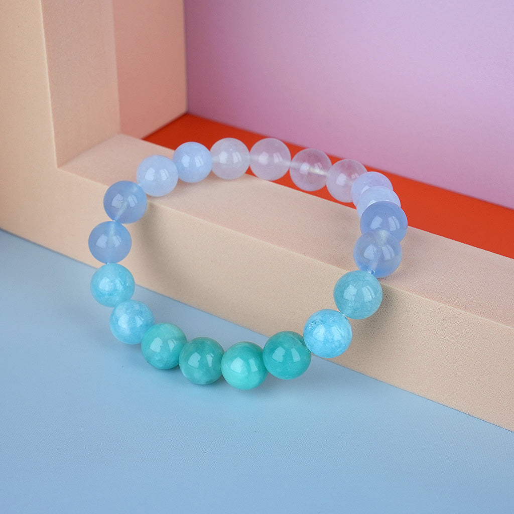 10mm natural amazonite blue crystal ocean-type titanium steel bracelet