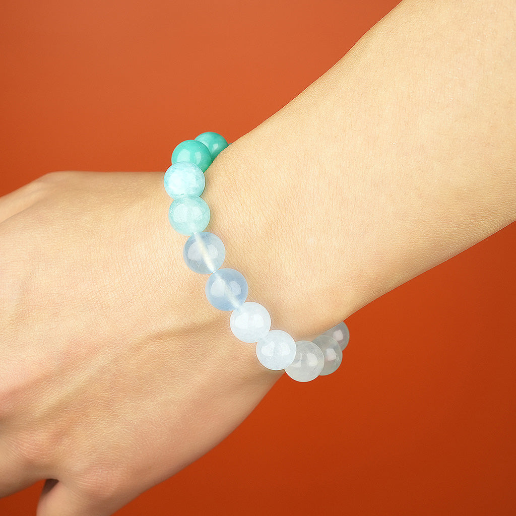 10mm natural amazonite blue crystal ocean-type titanium steel bracelet