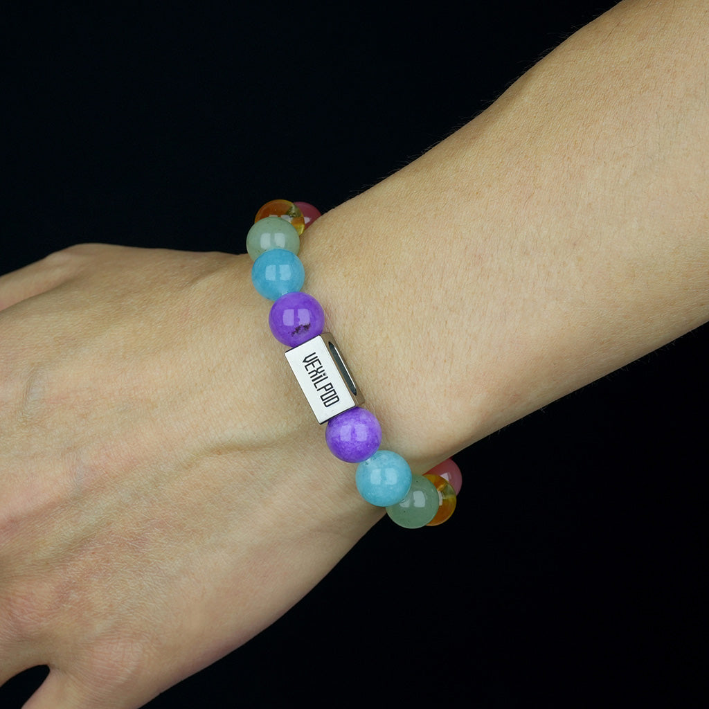 10mm Natural colored crystal rainbow titanium steel  bracelet