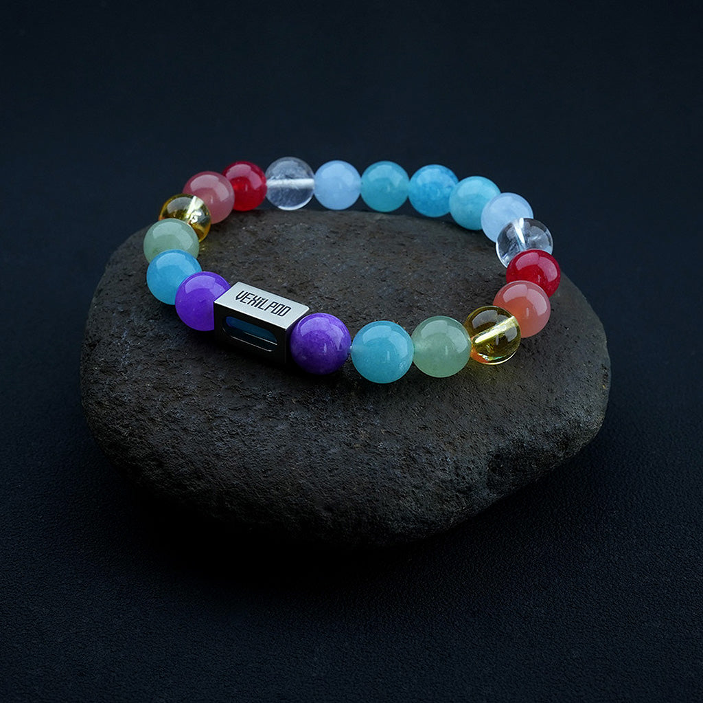 10mm Natural colored crystal rainbow titanium steel  bracelet