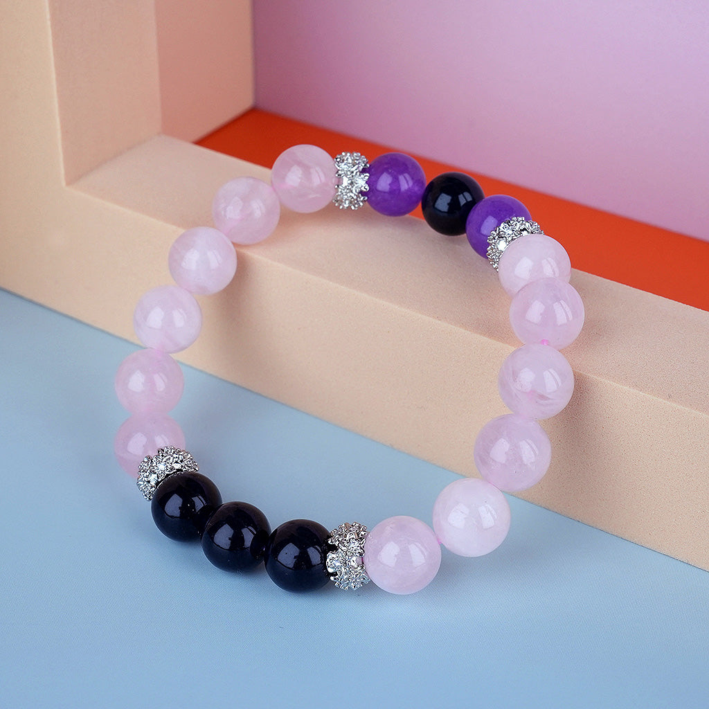 10mm natural pink crystal party titanium steel bracelet