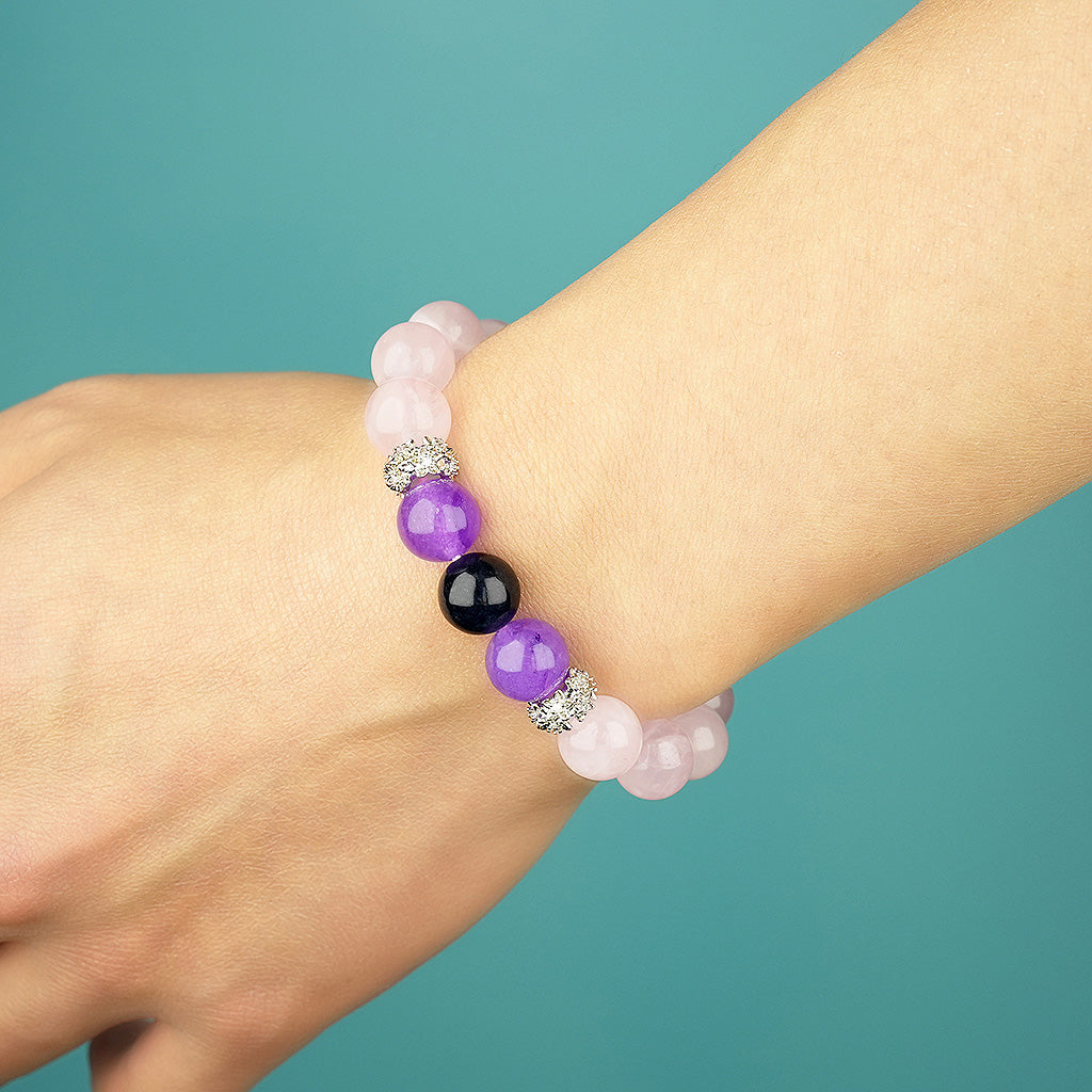 10mm natural pink crystal party titanium steel bracelet