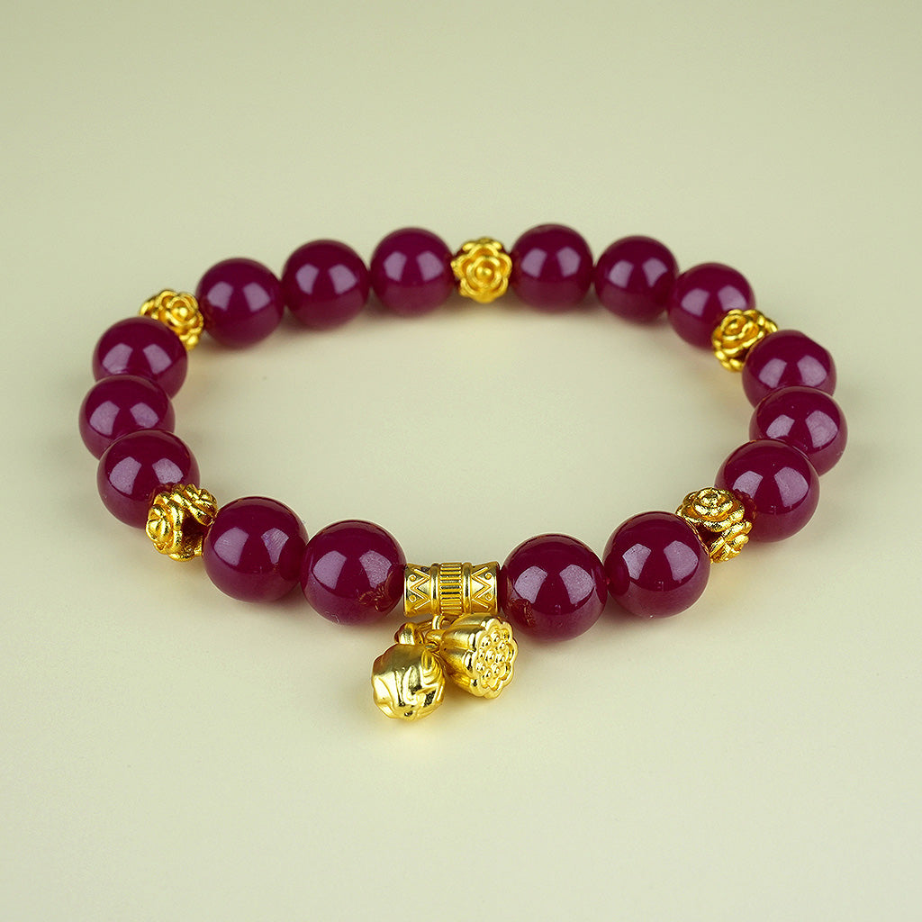10mm natural red corundum gemstone Party titanium steel bracelet