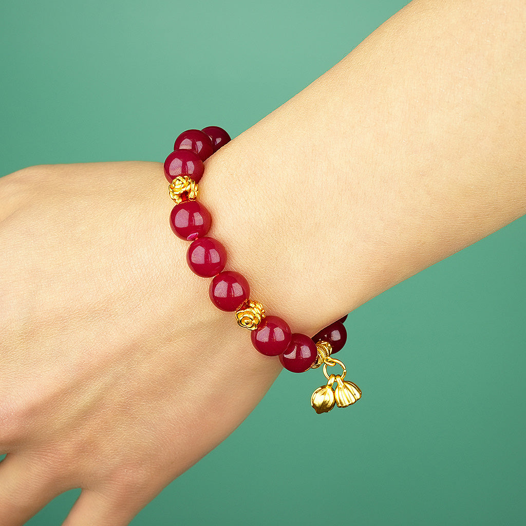 10mm natural red corundum gemstone Party titanium steel bracelet