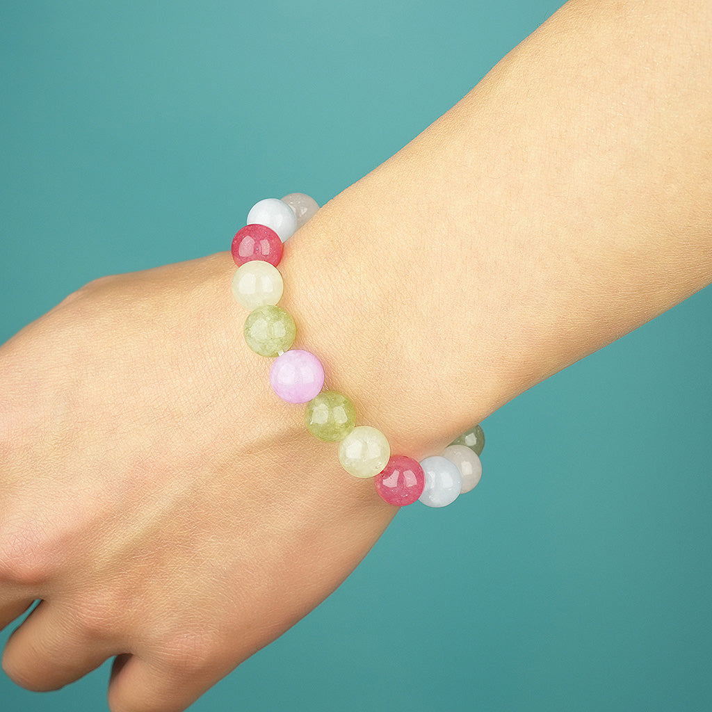10mm natural colored chalcedony beads party titanium steel bracelet