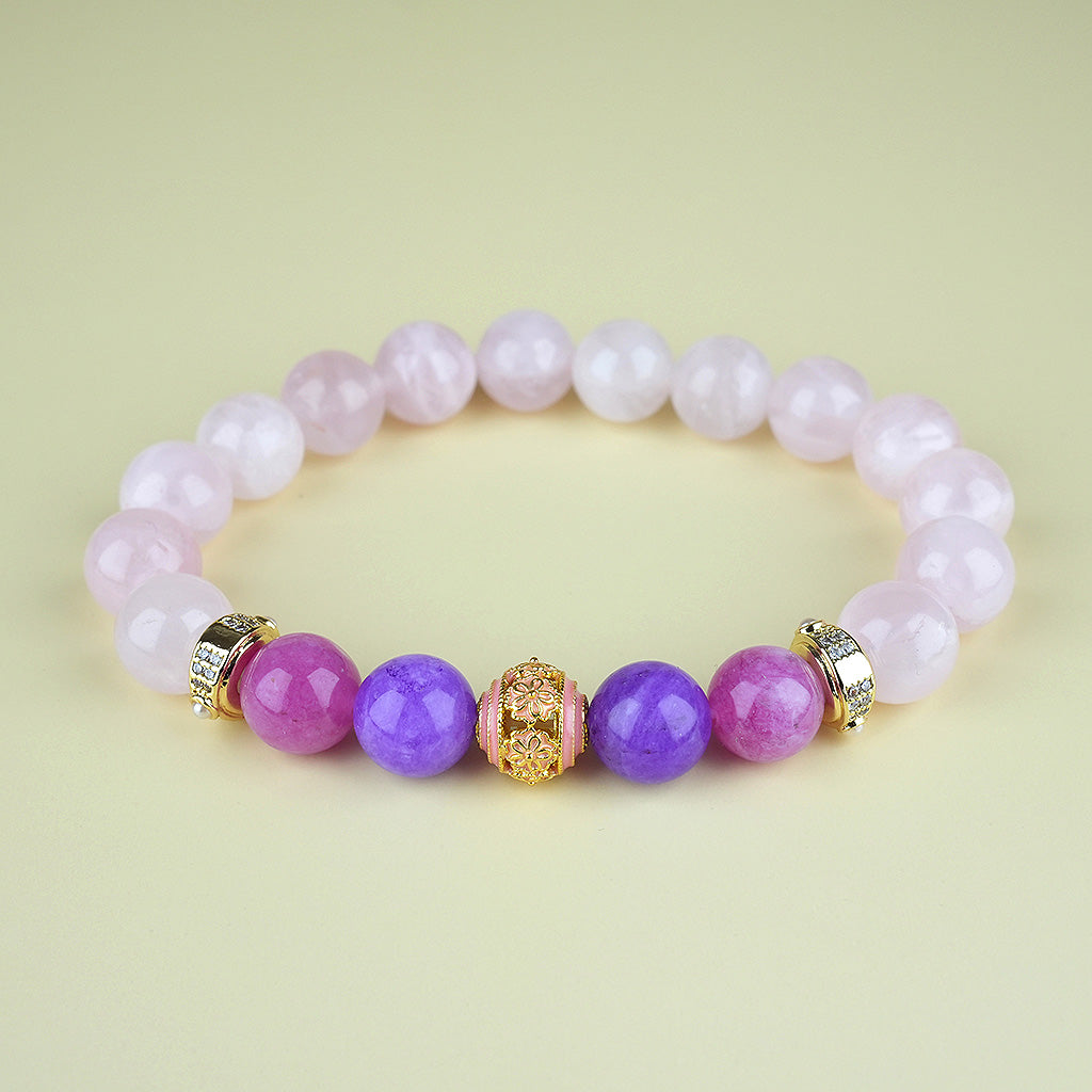 10mm natural pink crystal october titanium steel bracelet