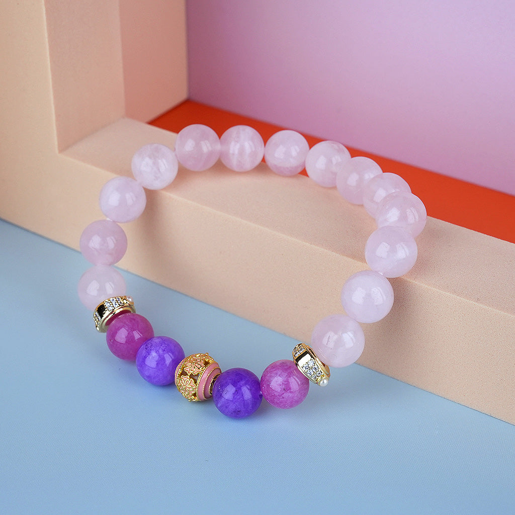 10mm natural pink crystal october titanium steel bracelet