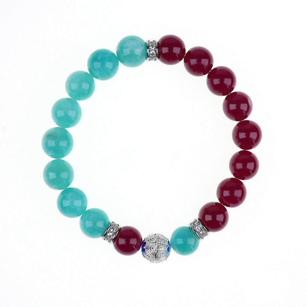 10mm natural red corundum & black bone crystal couple titanium steel bracelet