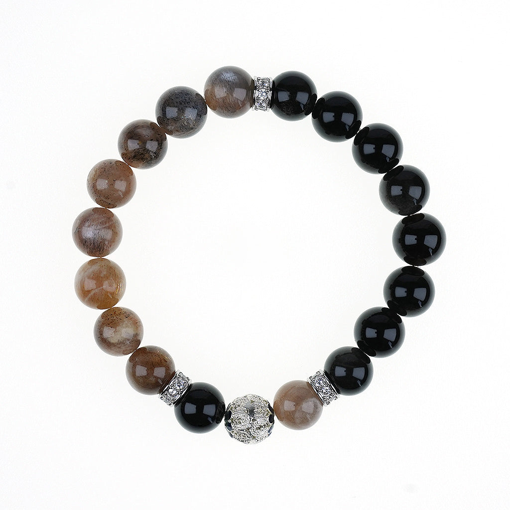 10mm natural red corundum & black bone crystal couple titanium steel bracelet