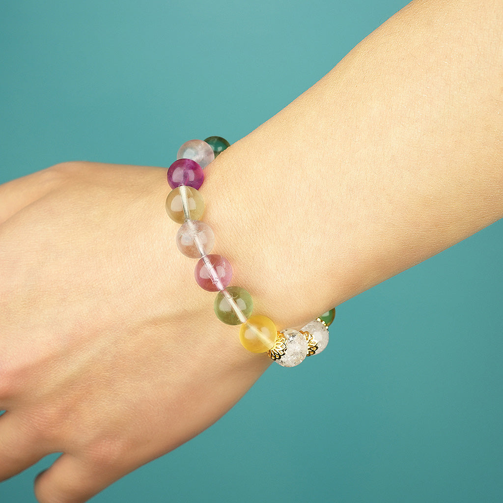 10mm natural candy fluorite & green garnet couple titanium steel bracelet