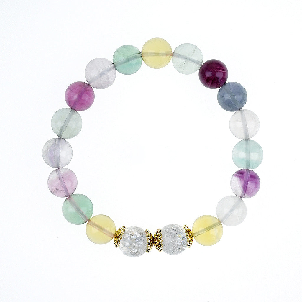 10mm natural candy fluorite & green garnet couple titanium steel bracelet
