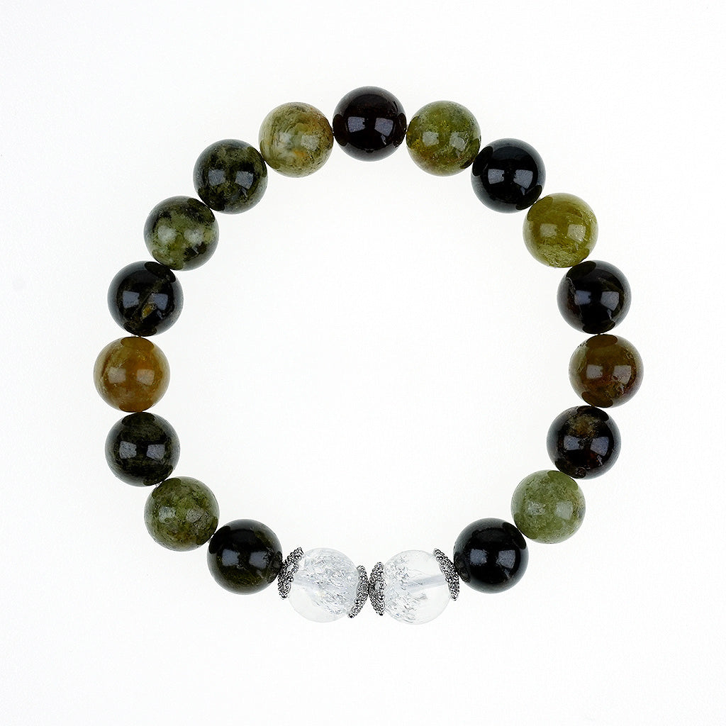 10mm natural candy fluorite & green garnet couple titanium steel bracelet