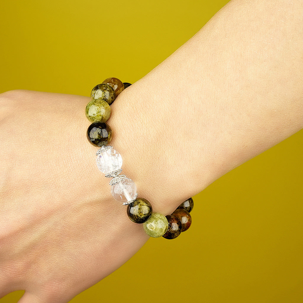 10mm natural candy fluorite & green garnet couple titanium steel bracelet