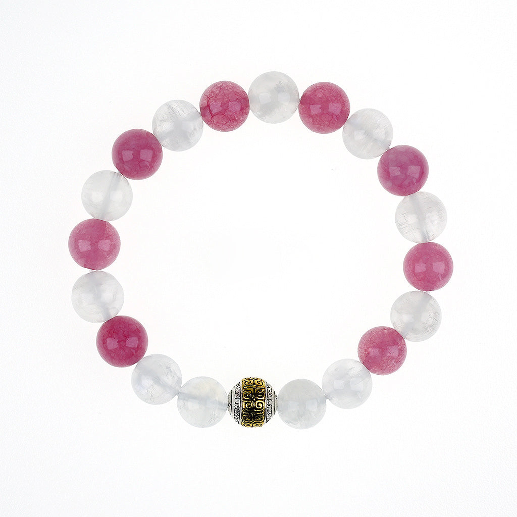 10mm natural rose red crystal & gray moonlight couple titanium steel bracelet