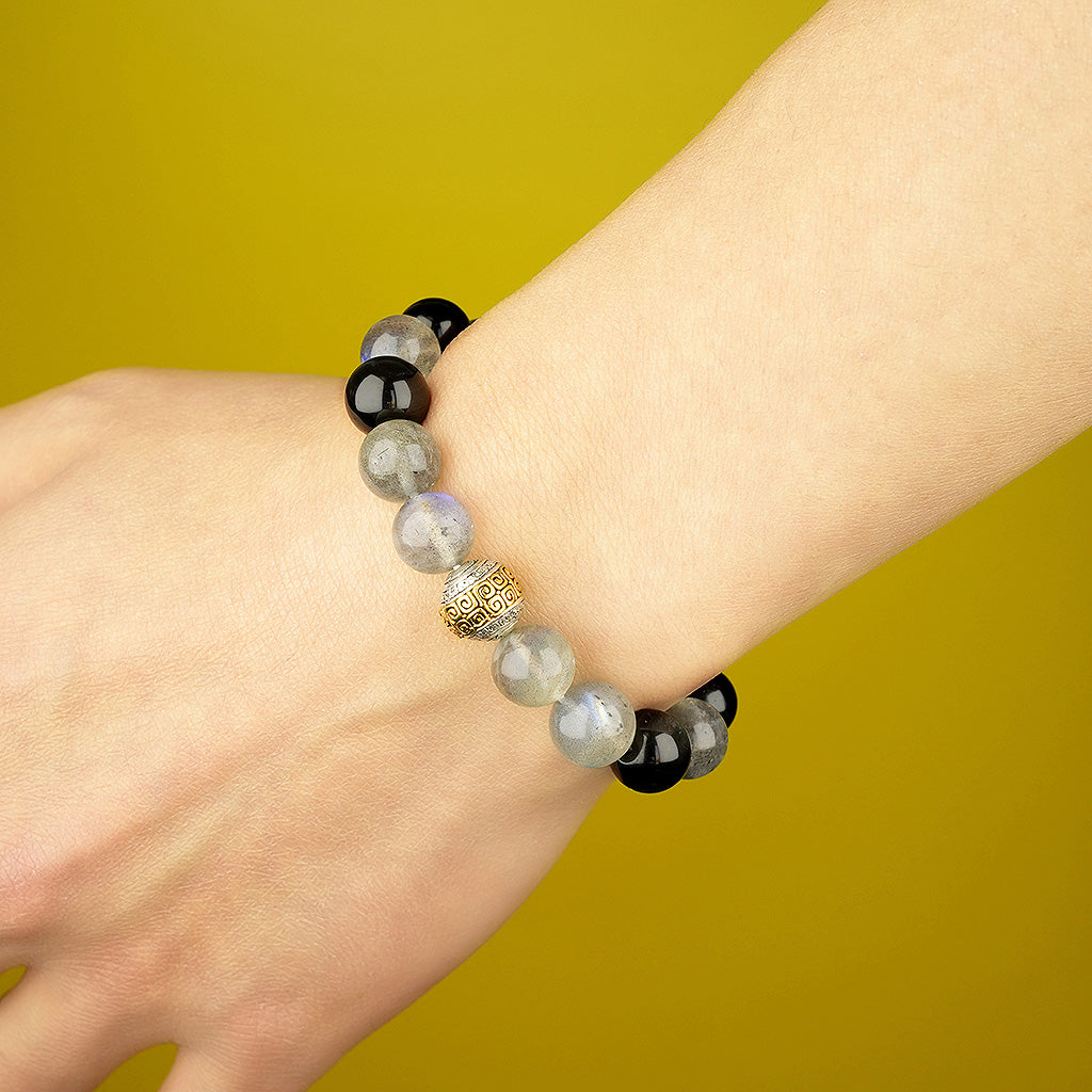 10mm natural rose red crystal & gray moonlight couple titanium steel bracelet