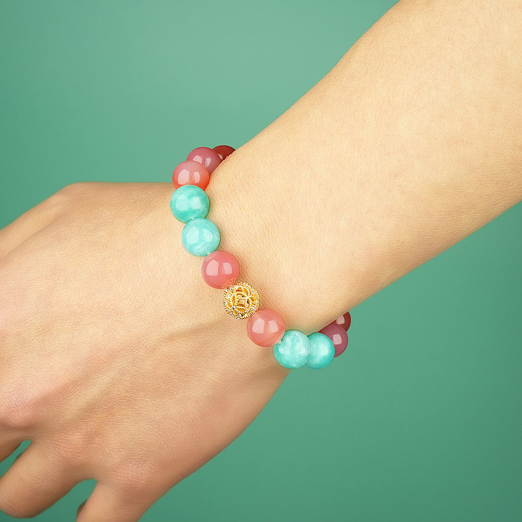 10mm natural red agate + lapis lazuli couple titanium steel bracelet