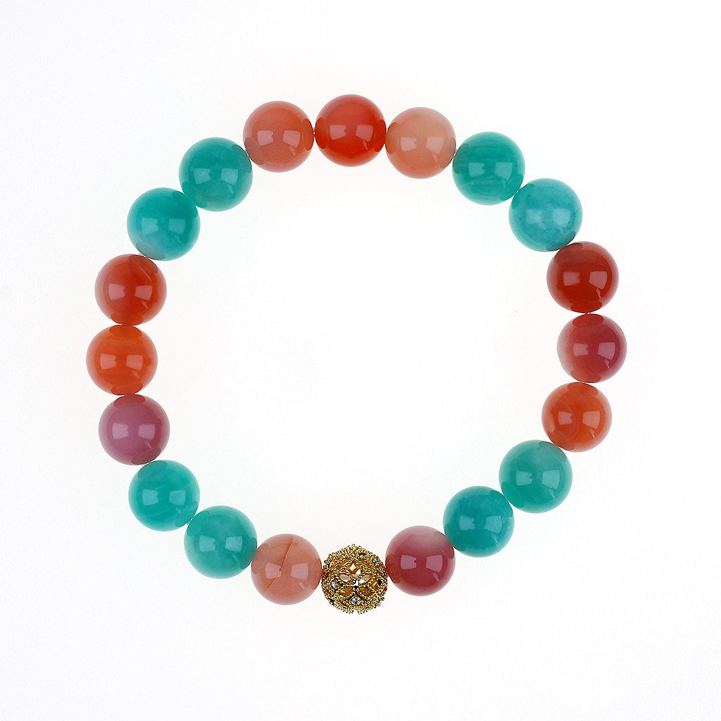 10mm natural red agate + lapis lazuli couple titanium steel bracelet