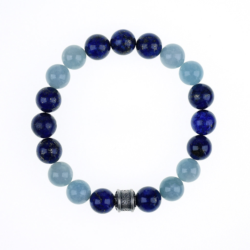 10mm natural red agate + lapis lazuli couple titanium steel bracelet