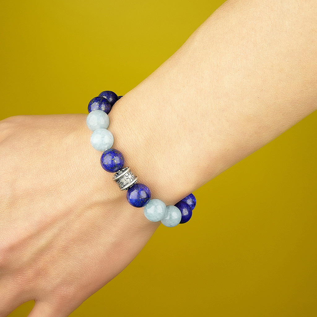 10mm natural red agate + lapis lazuli couple titanium steel bracelet