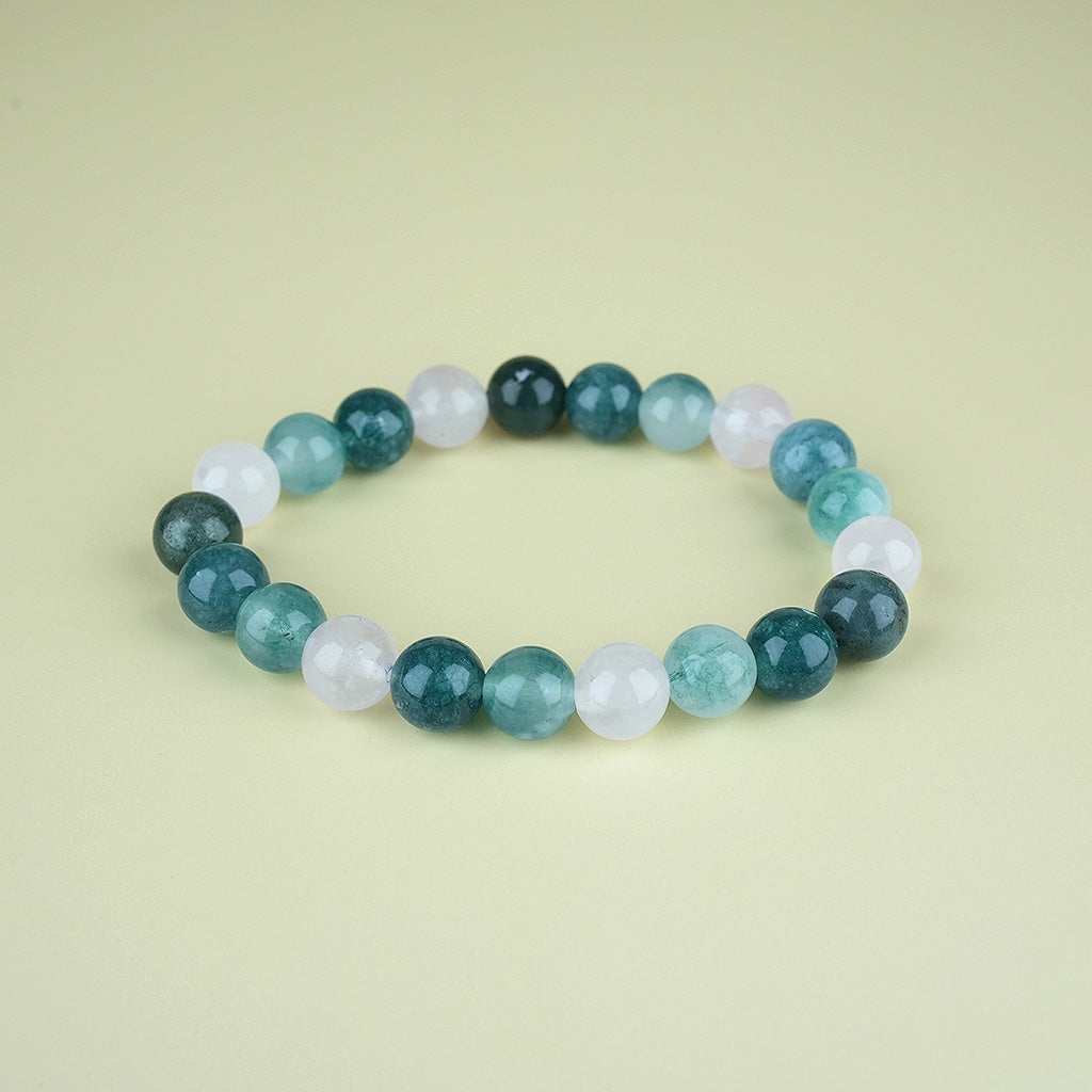 8mm natural green chalcedony parent-child set titanium steel bracelet
