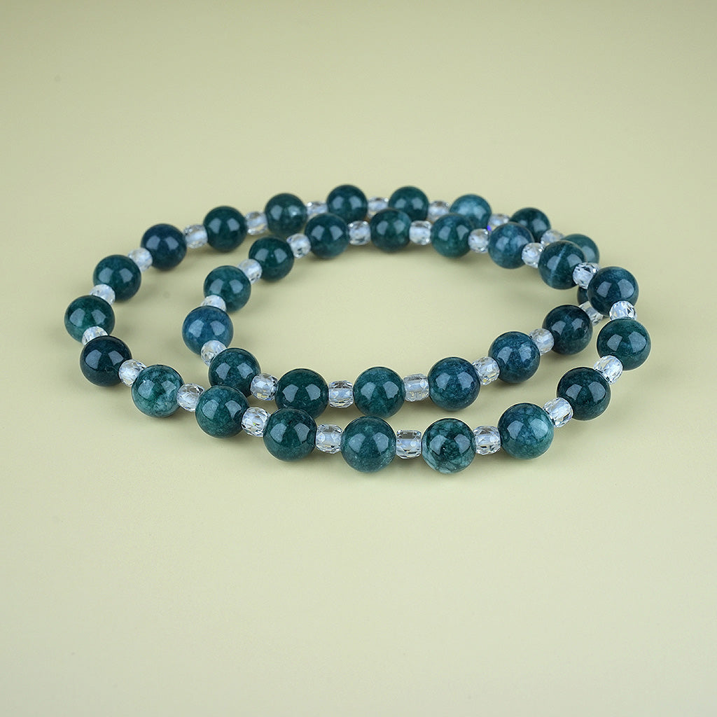 8mm natural green chalcedony parent-child set titanium steel bracelet