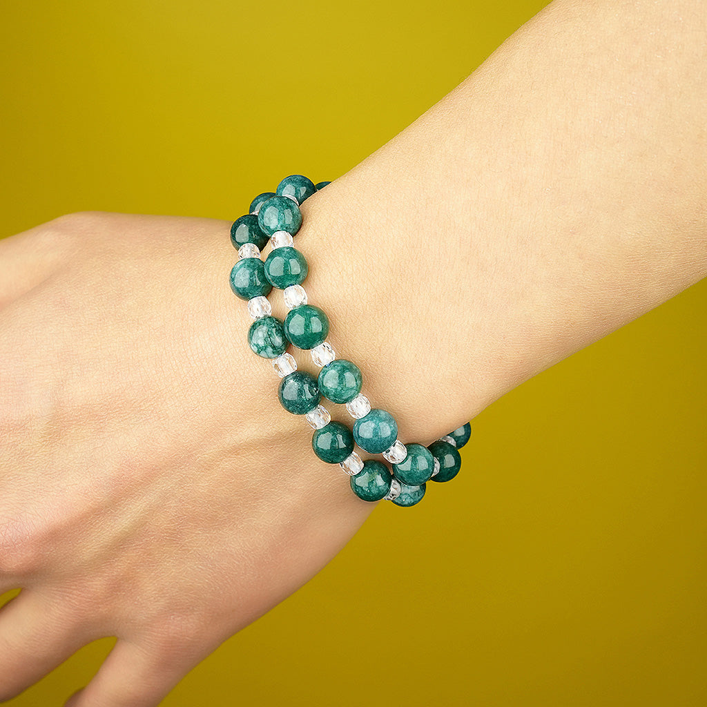 8mm natural green chalcedony parent-child set titanium steel bracelet
