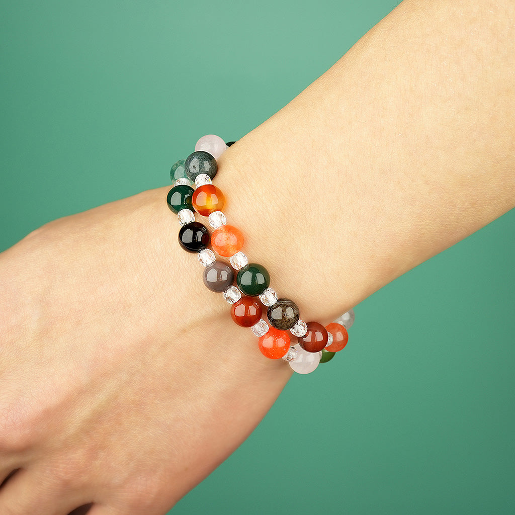 8mm natural colorful agate parent-child set titanium steel bracelet